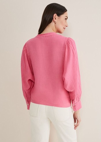 Phase Eight Raelynn Tie Front Linen Shirts Pink Australia | KP5079624